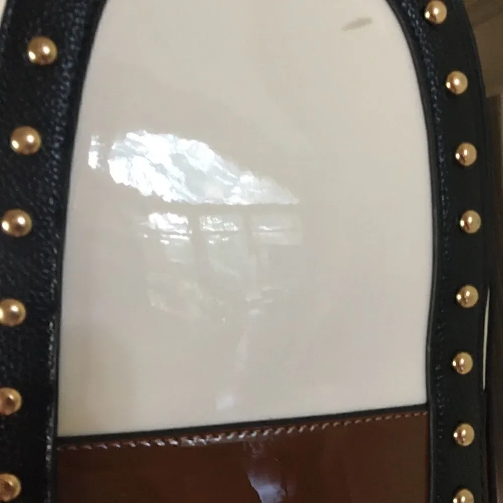 Dasein three tones satchel handbag bag with studs.